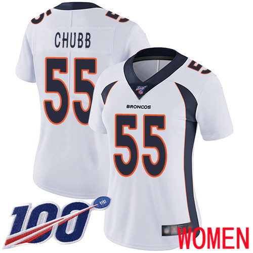 Women Denver Broncos 55 Bradley Chubb White Vapor Untouchable Limited Player 100th Season Football NFL Jersey